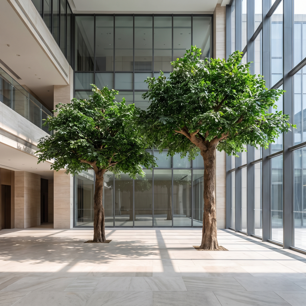 Artificial ficus banyan tree in a double-height atrium