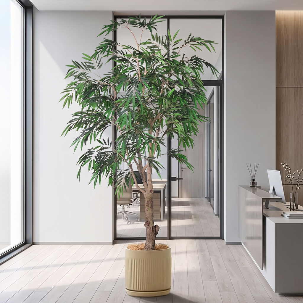 Artificial willow leaf ficus tree in an office reception