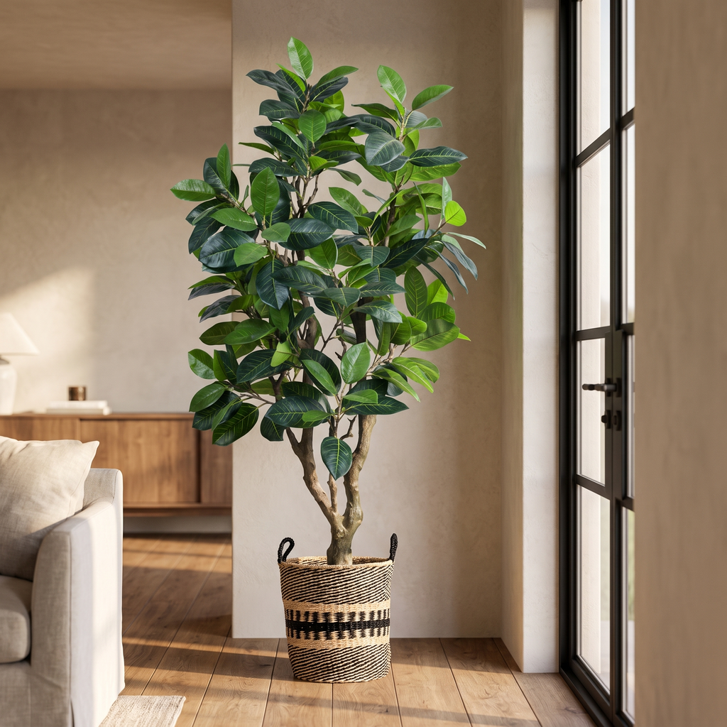 Artificial banyan bengal ficus tree in a modern living room
