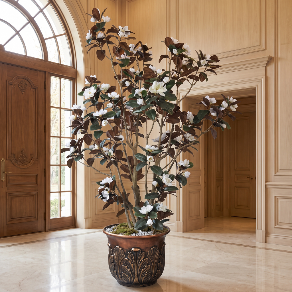 Artificial magnolia tree in a luxury hall entrance