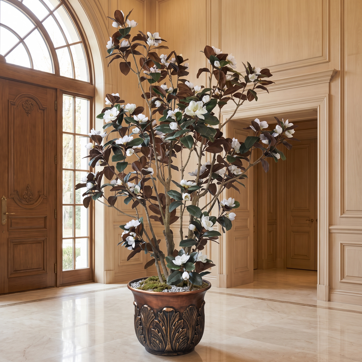Artificial magnolia tree in a luxury hall entrance