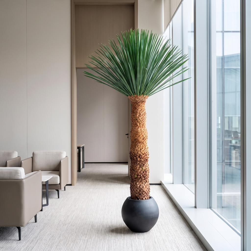 Artificial dracaena tree in an office lounge