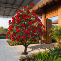 Artificial plumeria tree in an outdoor tropical garden