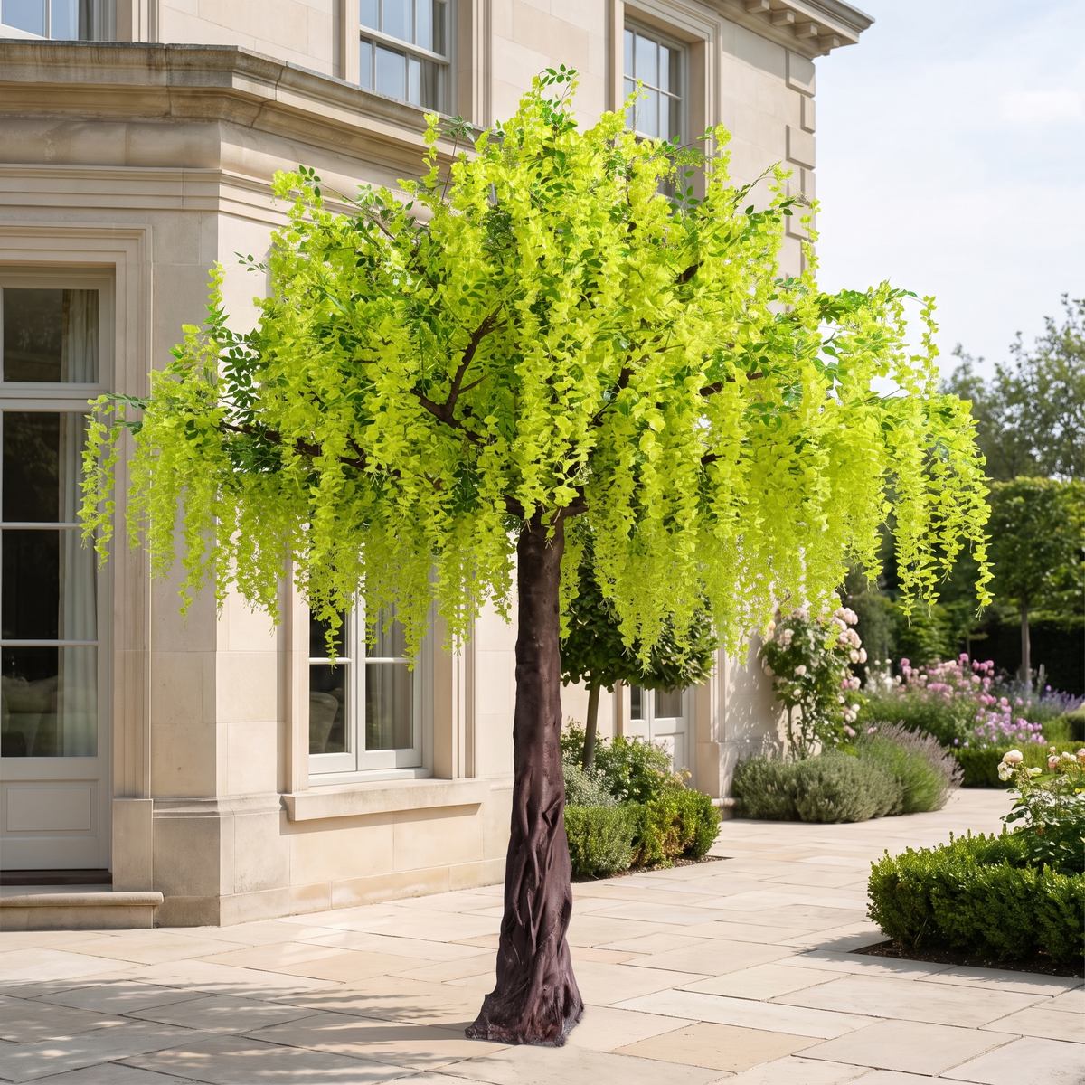Artificial wisteria tree in an outdoor event garden