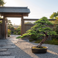 Artificial Japanese style pine tree in an outdoor Japanese garden