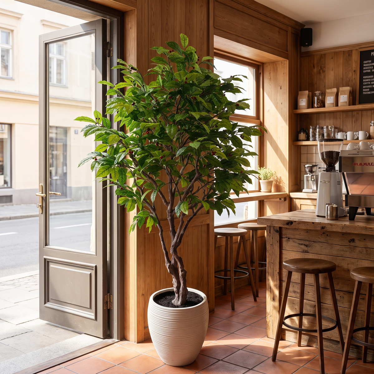 Large Faux Coffee Tree Floor Planter