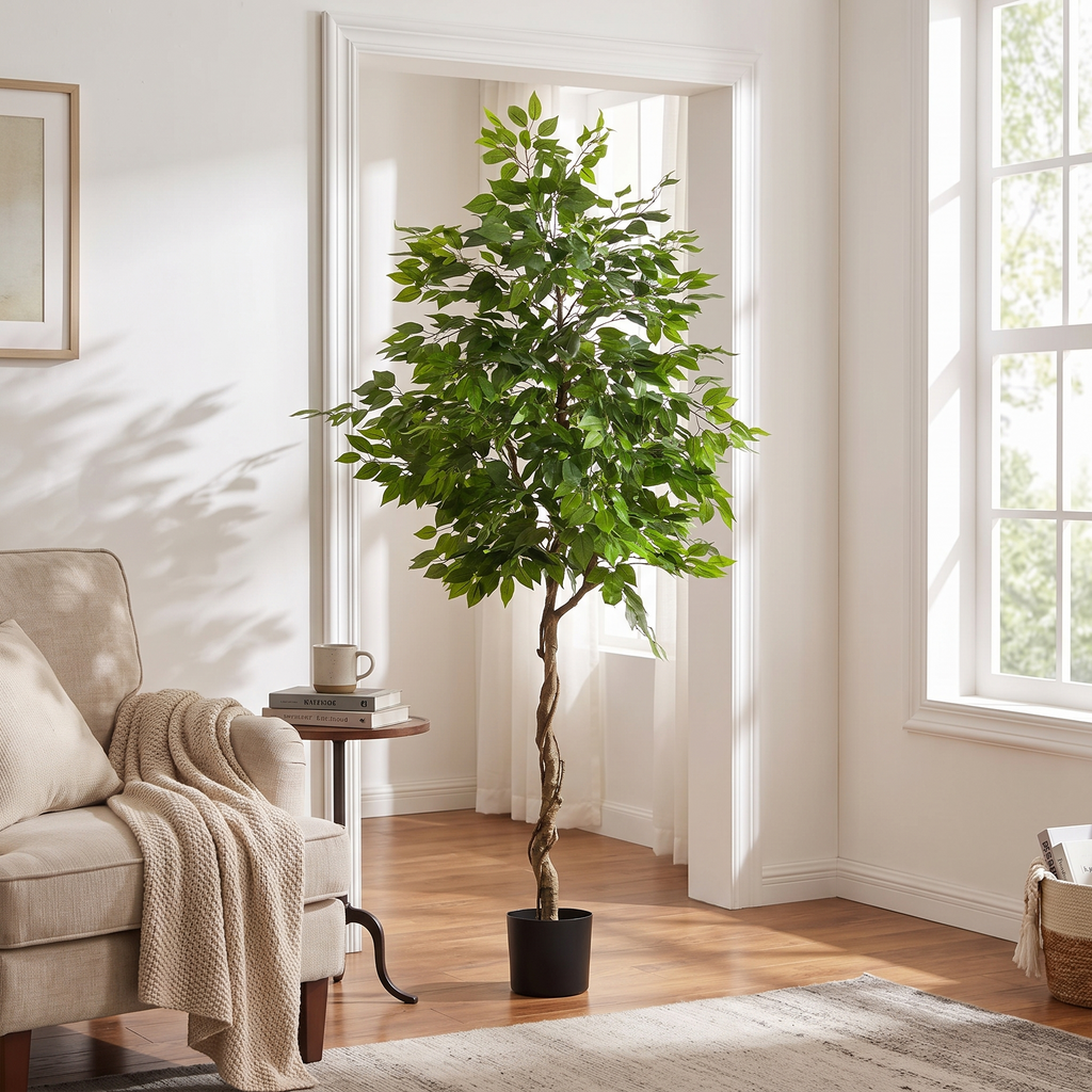 Artificial Bonsai Ficus Tree Realistic Plastic Leaves Indoor