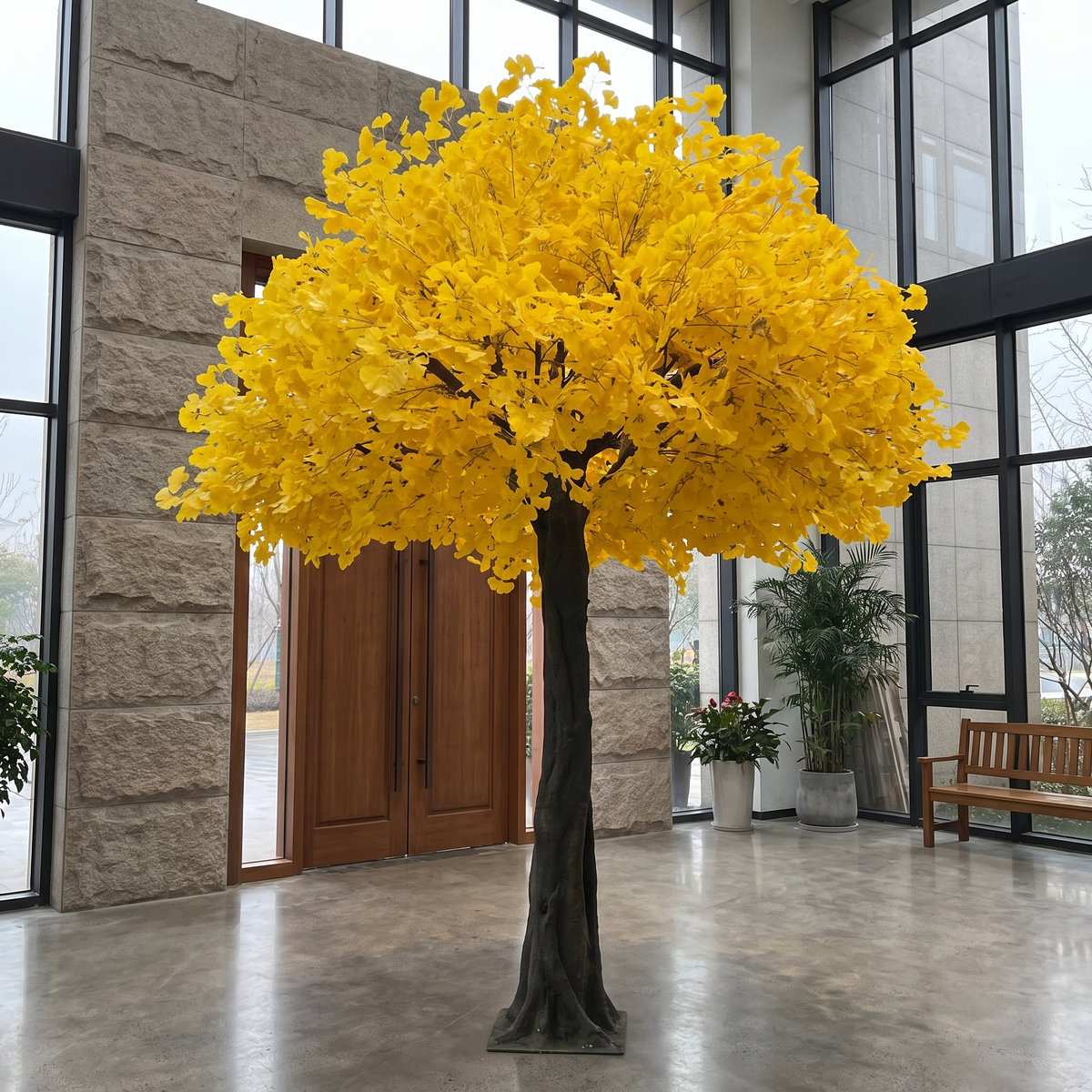 Artificial Ginkgo Tree Handcrafted Silk Leaves Exhibition Display