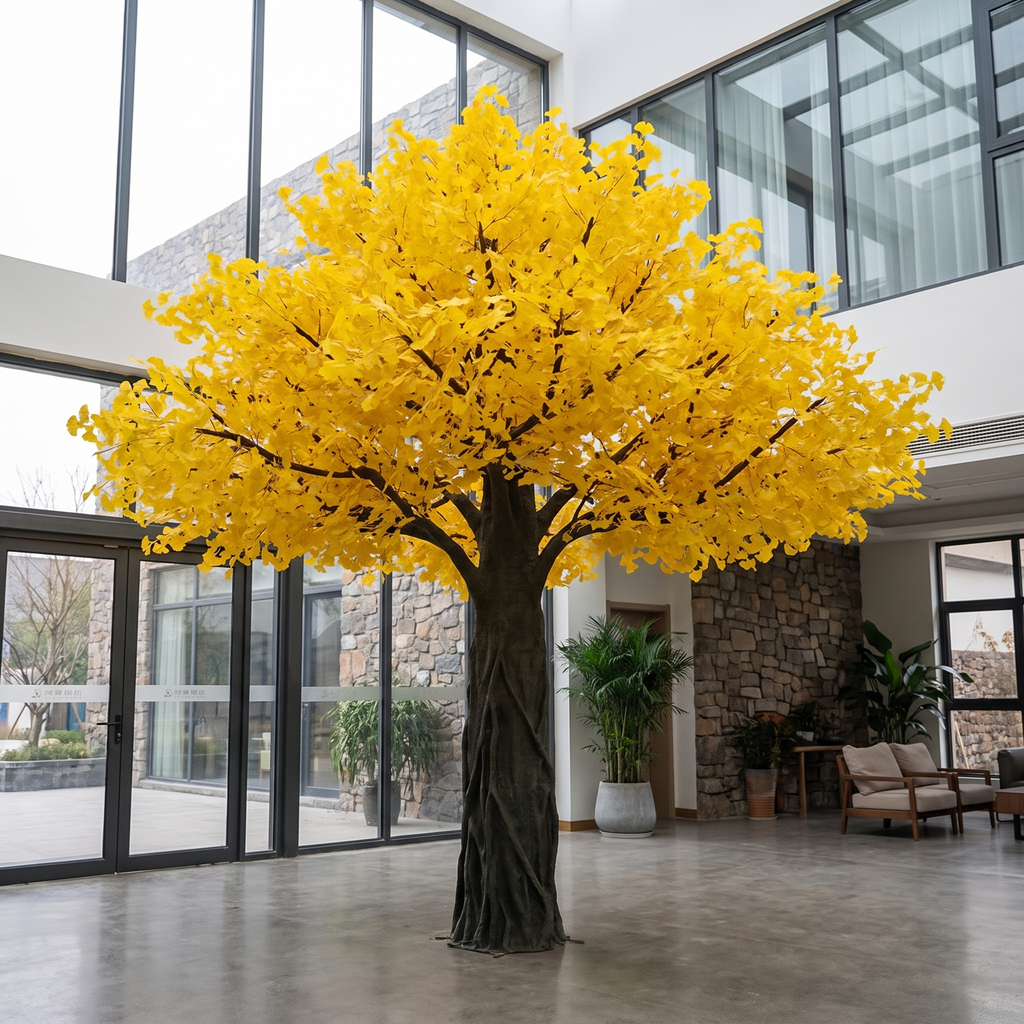 Artificial Ginkgo Tree Natural Wood Trunk Hotel Lobby