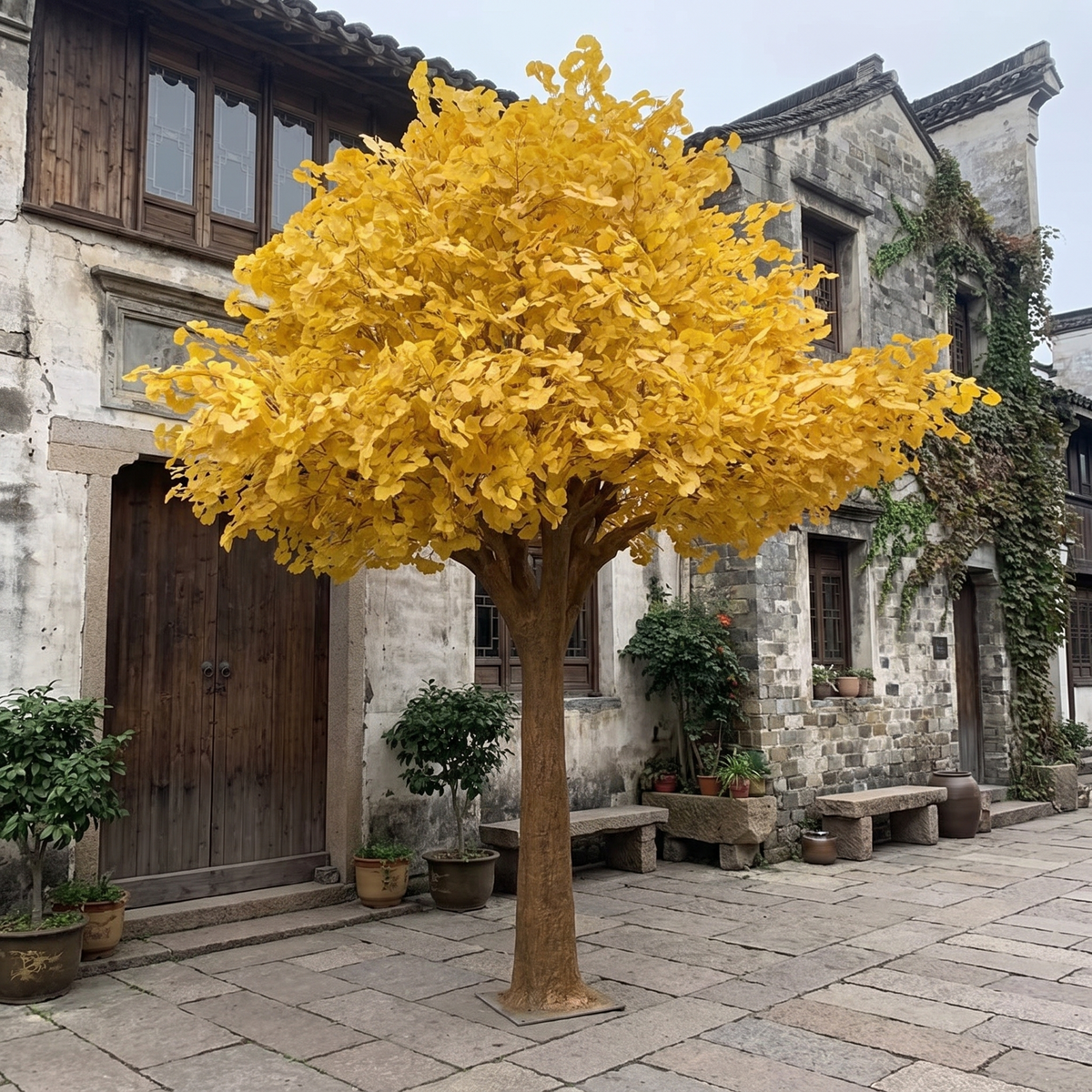 Fiberglass Gold Artificial Ginkgo Tree Led Lighted Biloba Tree Large Artificial Plants Decoration