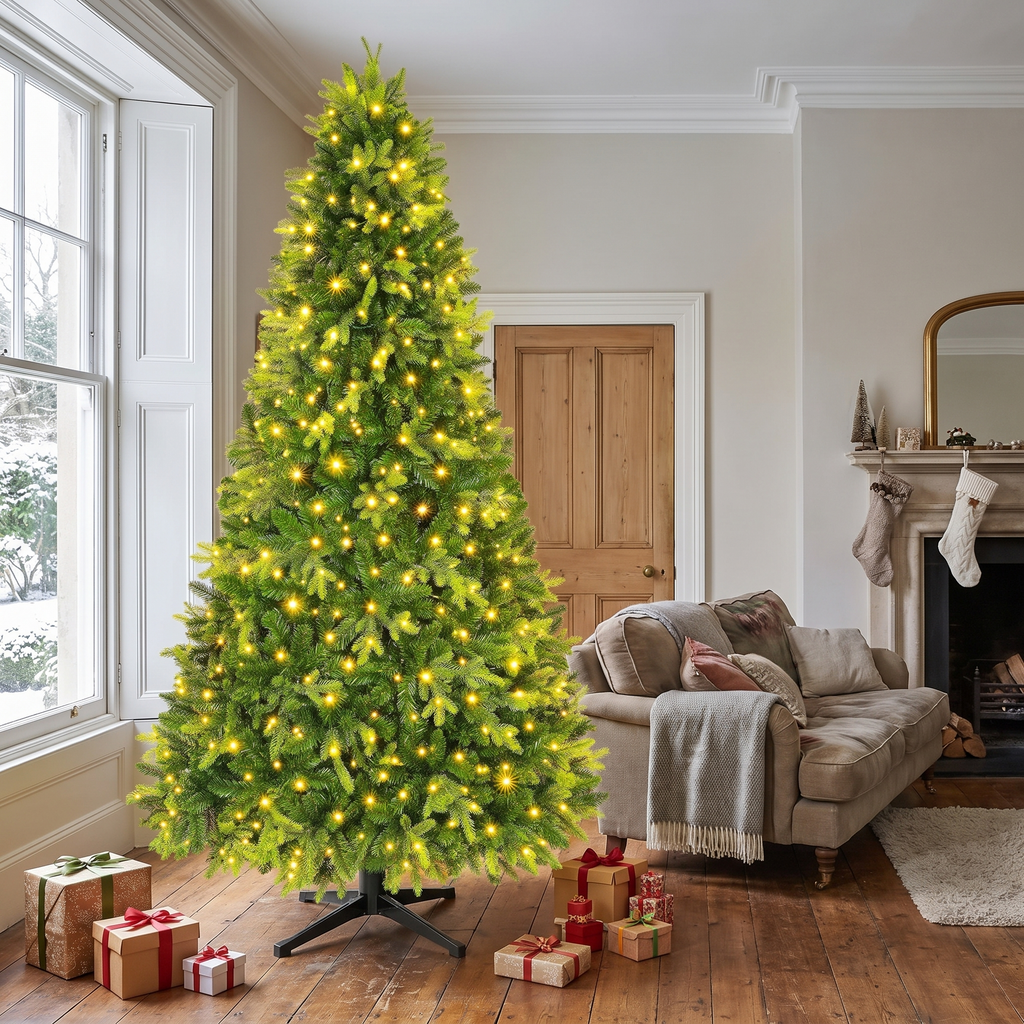 Artificial Spruce Christmas Tree 9ft Pre-Lit Rotating Display