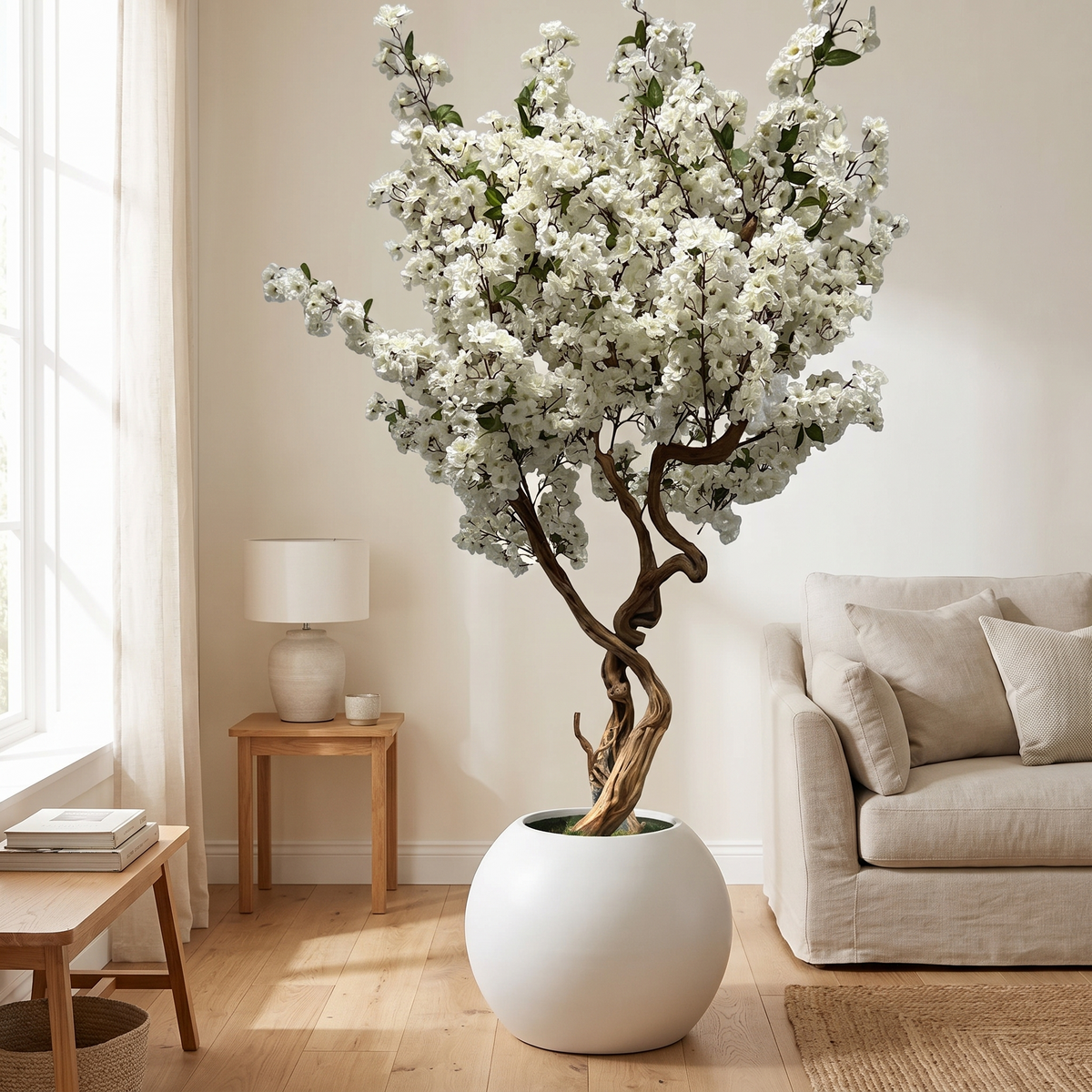 Artificial Cherry Blossom Tree Pink White Blooms Indoor Outdoor Decoration