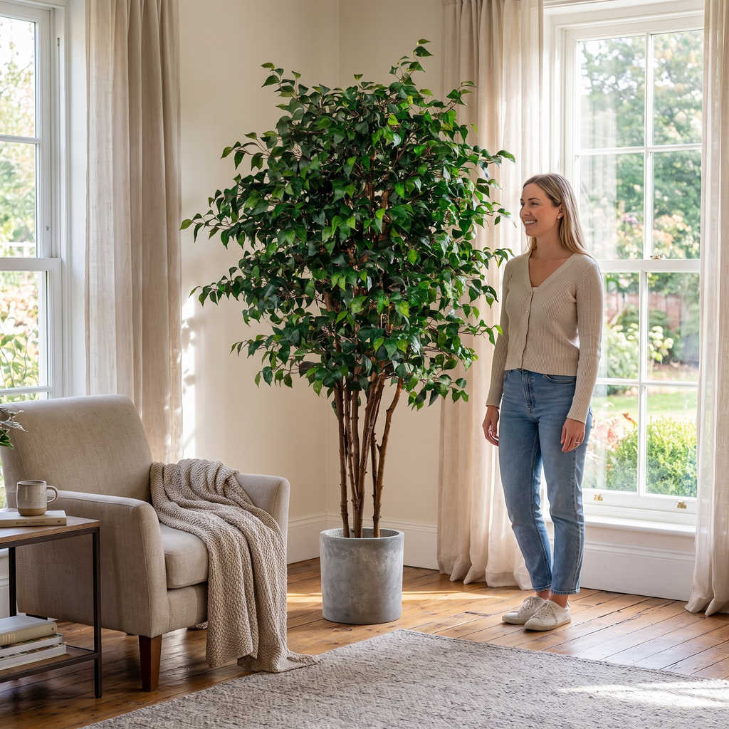 Artificial Fig Tree Natural Wood Trunk Indoor Display
