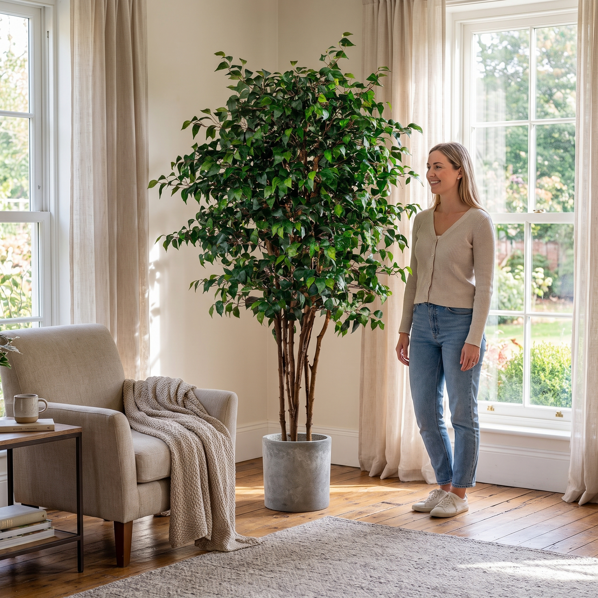 Artificial Fig Tree Natural Wood Trunk Indoor Display