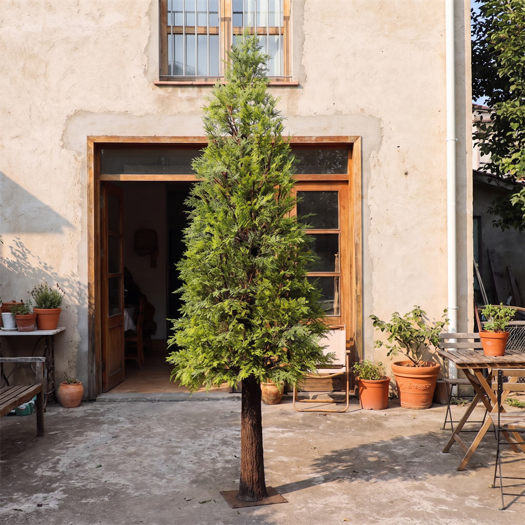 Artificial Cypress Tower Tree 4.5m Natural Wood Trunk Outdoor Decor