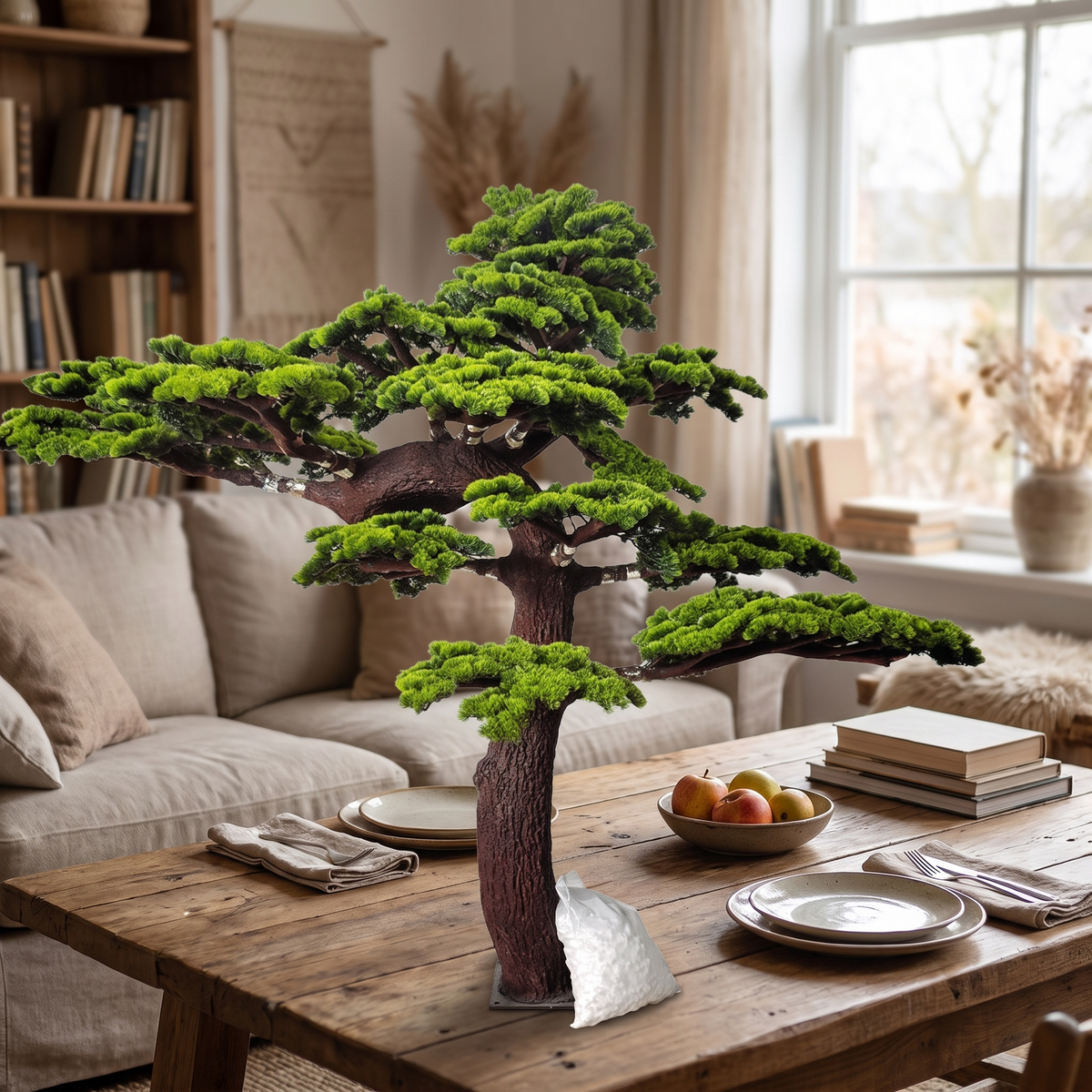 Artificial Pine Plant Natural Wood Trunk Indoor Display