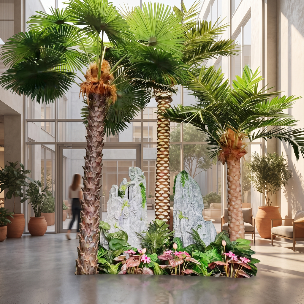 Large Artificial Palm Tree with Metal Trunk Outdoor
