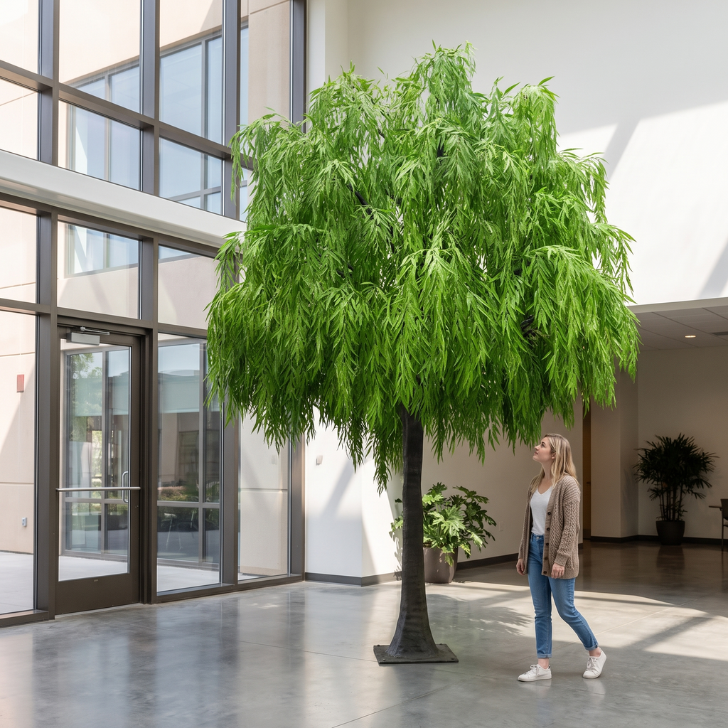 Custom 3.5m Fiberglass Fake Willow Tree for Outdoor Decor
