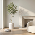 Artificial olive tree with silk leaves and a full, layered canopy