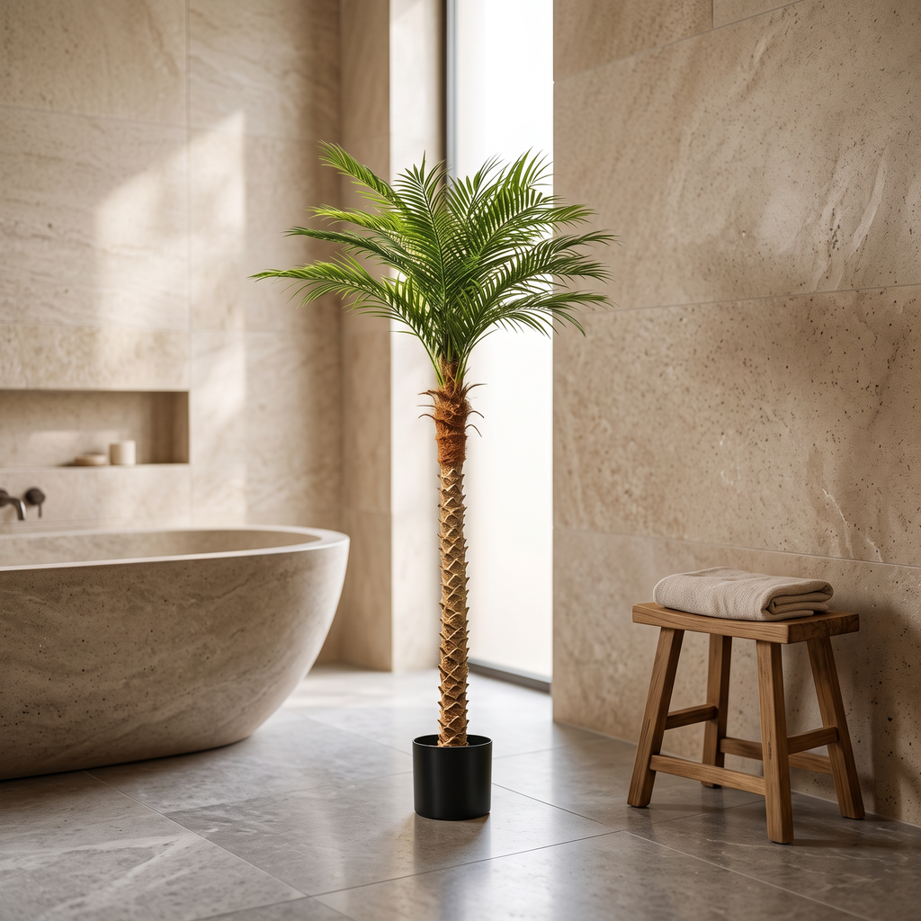Artificial golden cane palm tree with multiple slender arching stems
