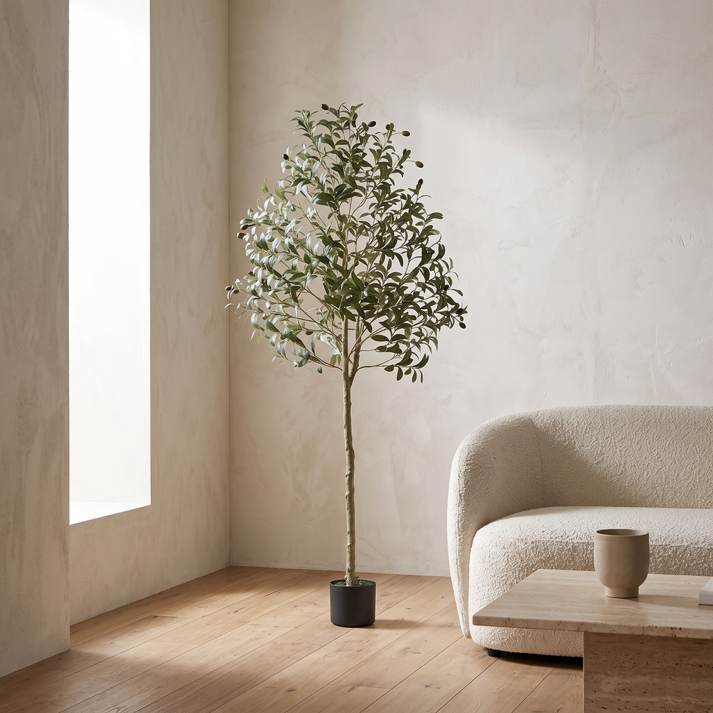 Artificial olive tree with PE foliage on stainless steel branches