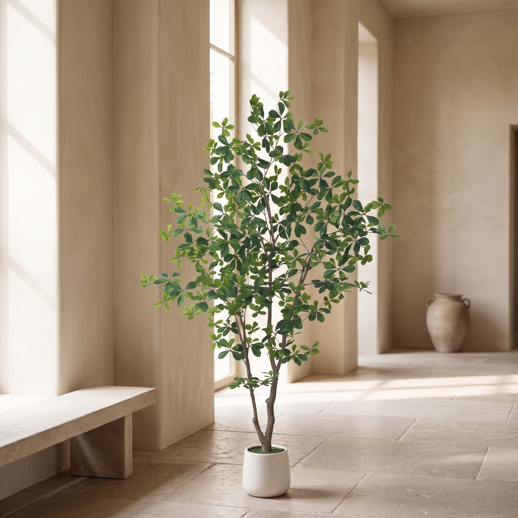 Artificial olive tree with PE foliage in a white round pot