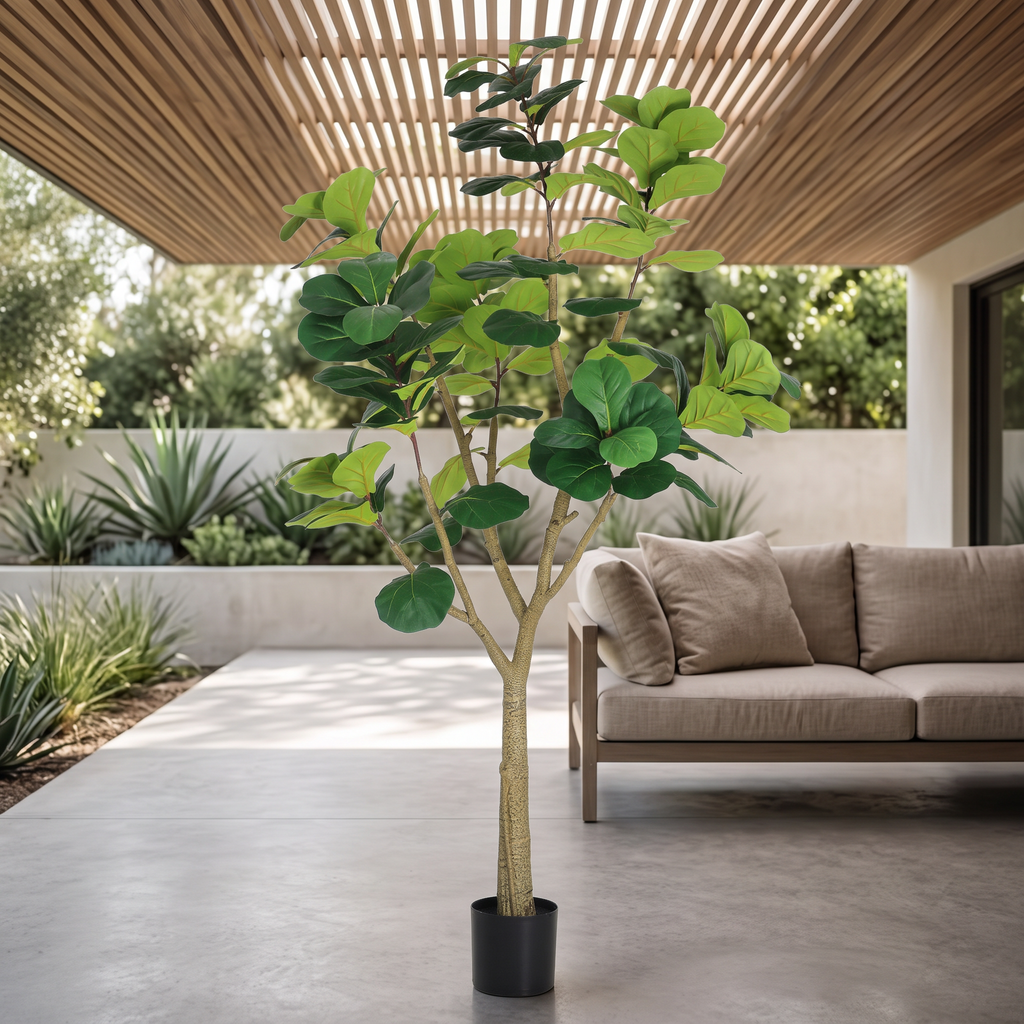 Artificial fiddle leaf fig tree with a modular multi-section build