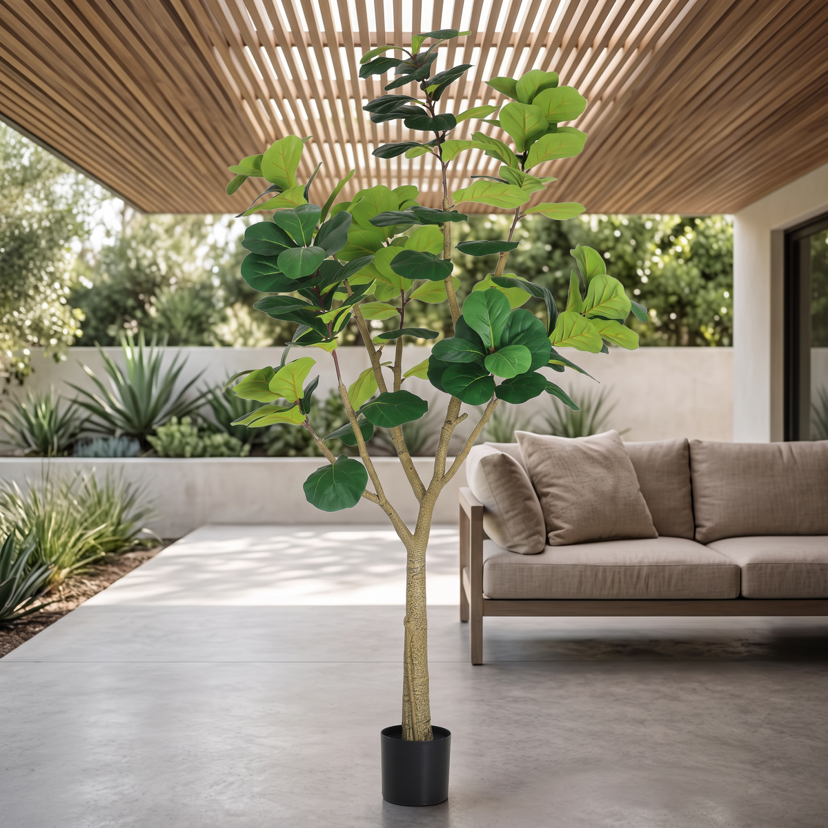 Artificial fiddle leaf fig tree with a modular multi-section build