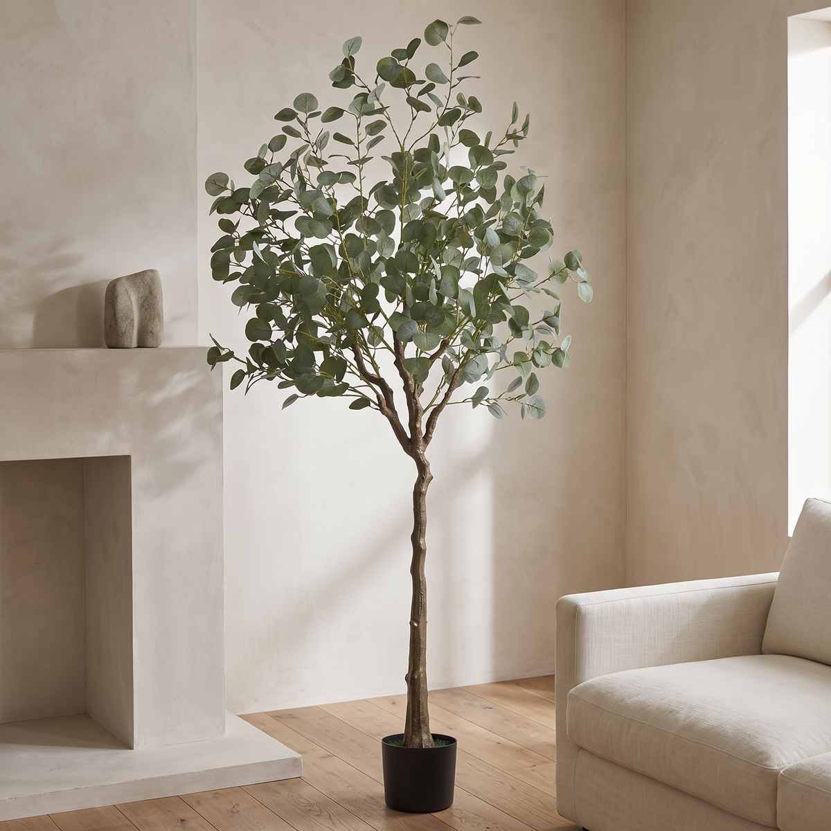 Artificial eucalyptus tree with PE foliage on stainless steel branches