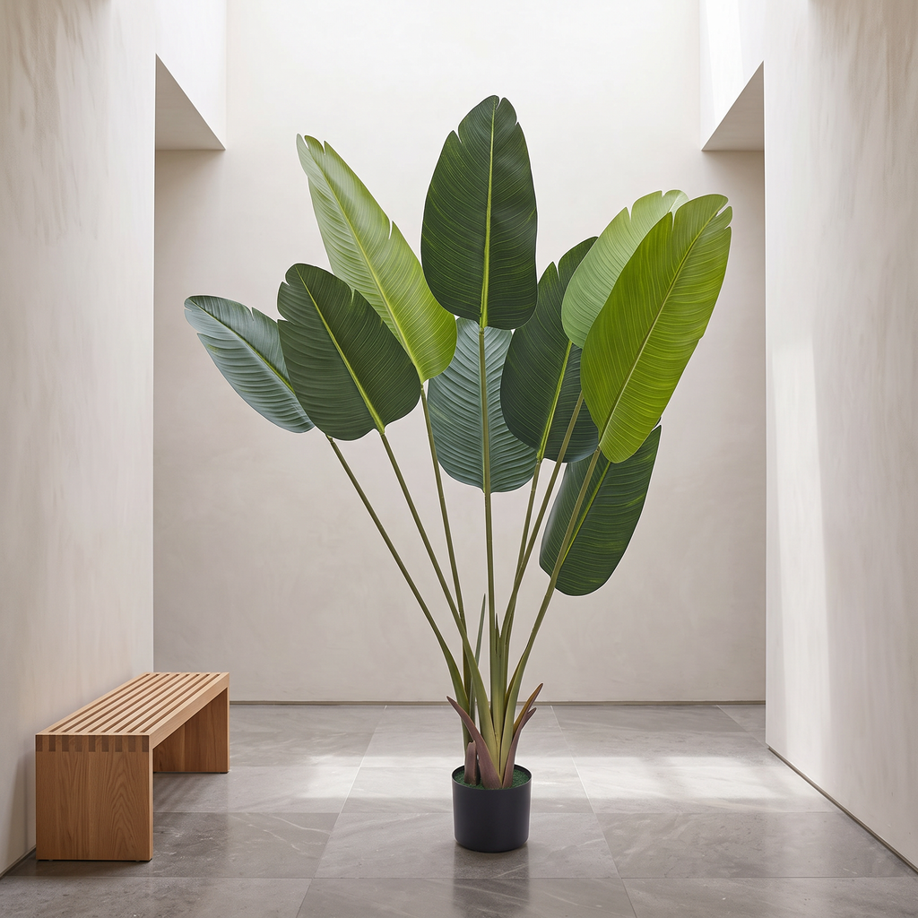 Artificial bird of paradise tree on stainless steel branches