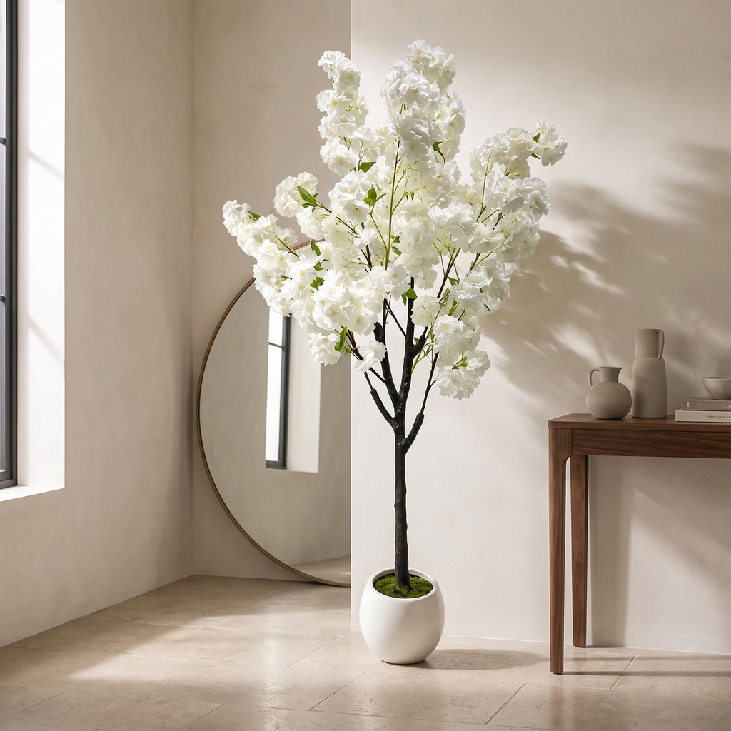Artificial cherry blossom tree with silk blossoms