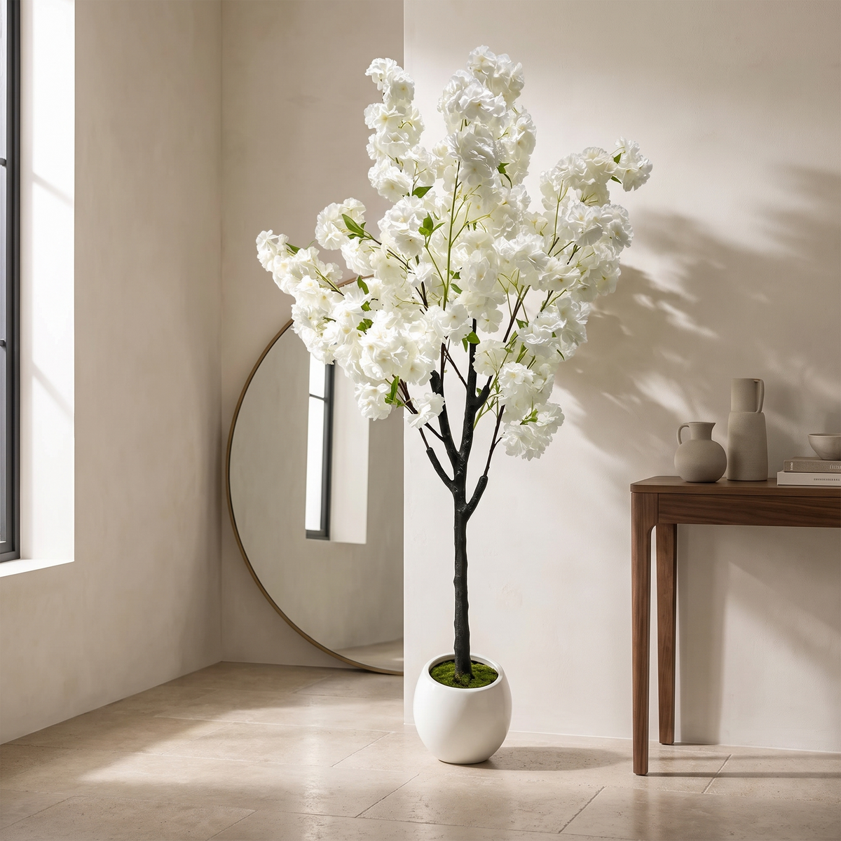 Artificial cherry blossom tree with silk blossoms