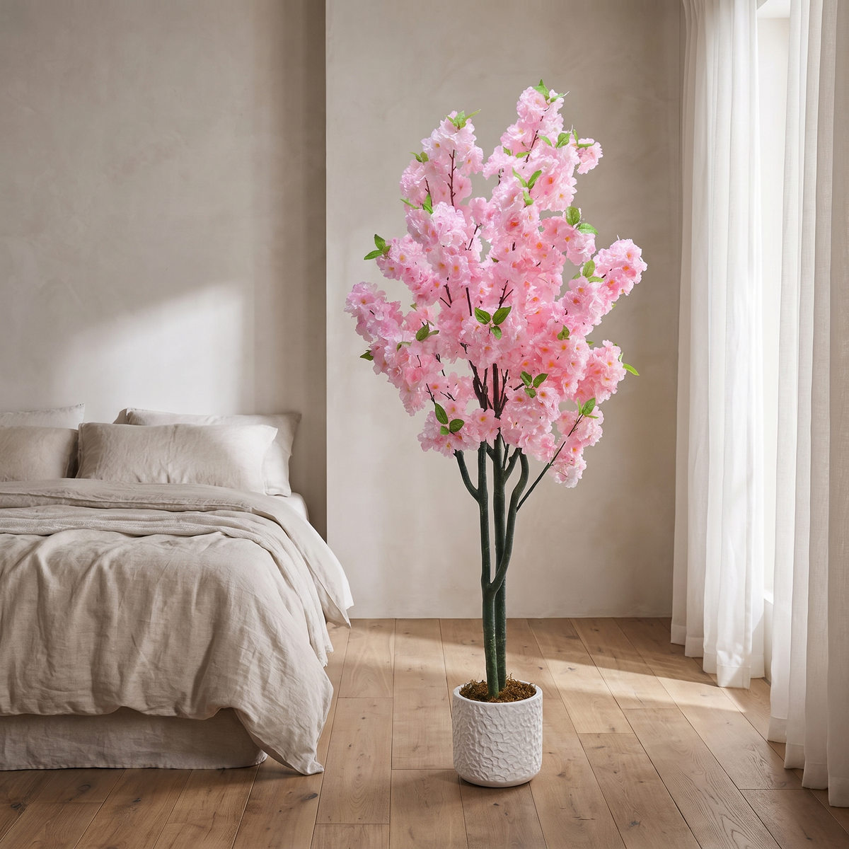 Artificial cherry blossom tree on a PVC trunk