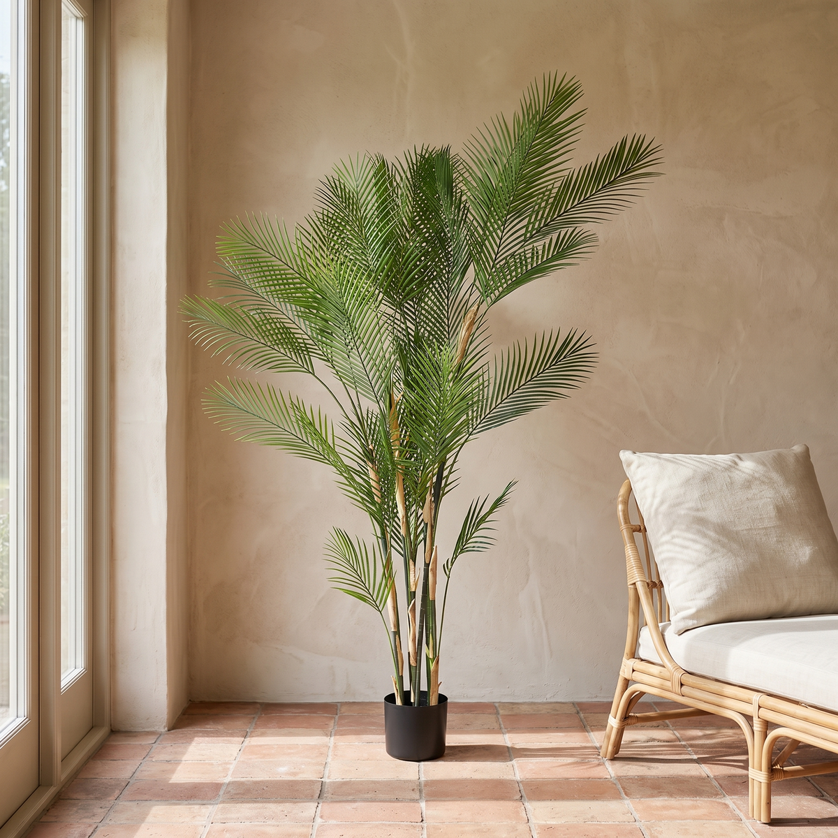 Artificial multi-stem palm tree with real-touch leaves