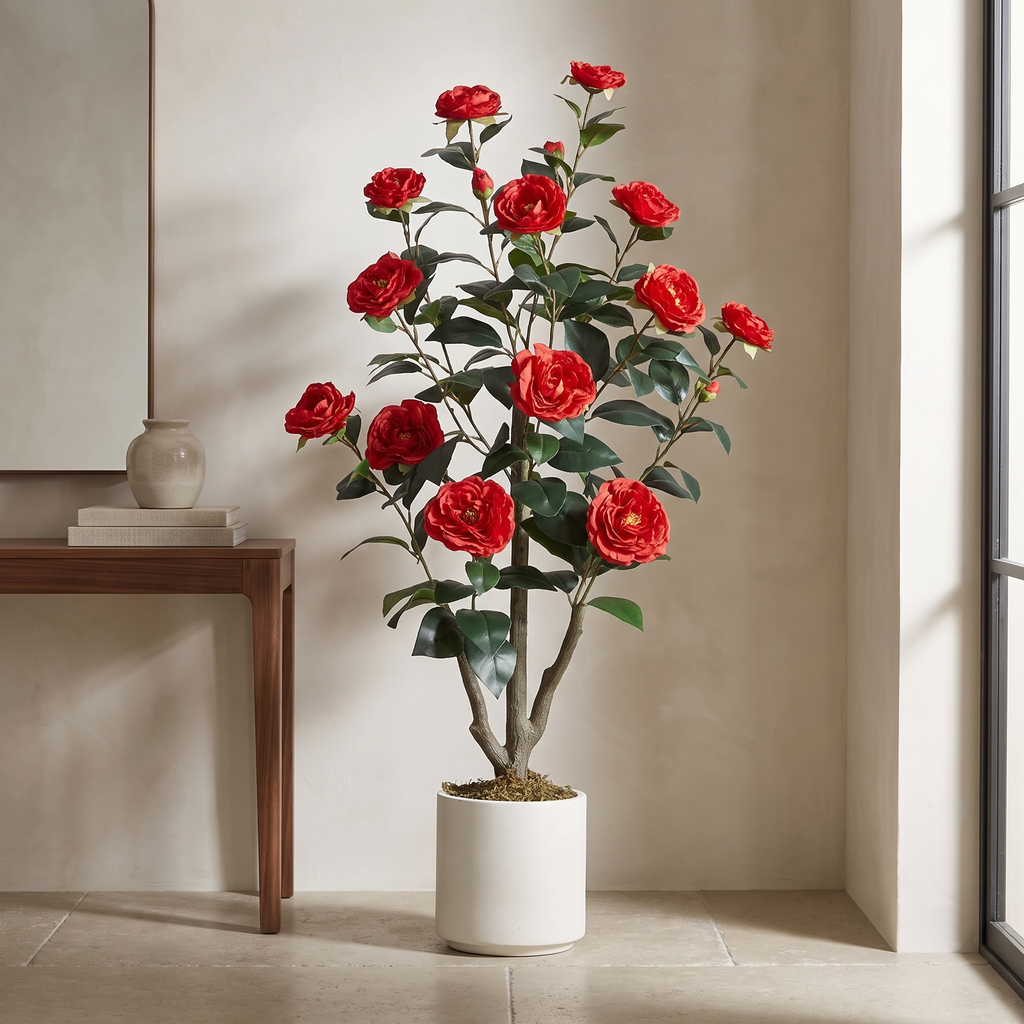 Artificial camellia tree with silk flowers