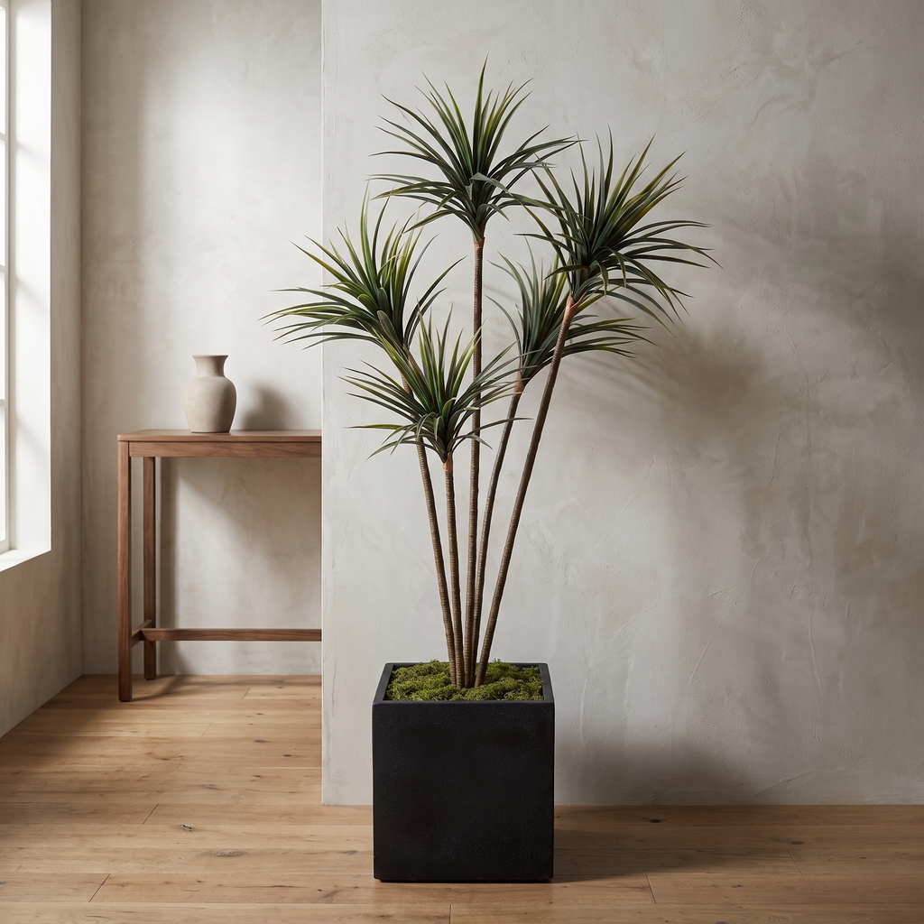 Artificial dracaena marginata tree with slender arching leaves