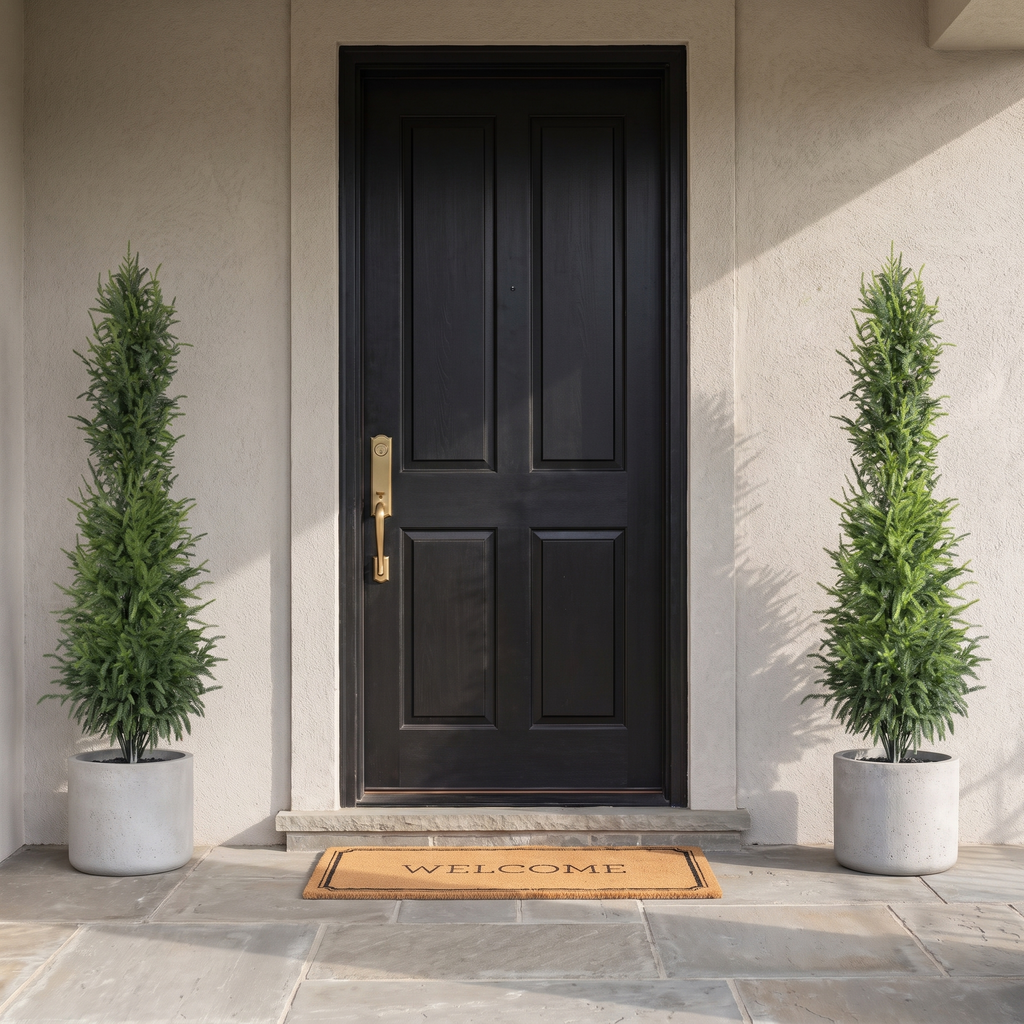 Pair of artificial pine trees with real-touch foliage in black pots