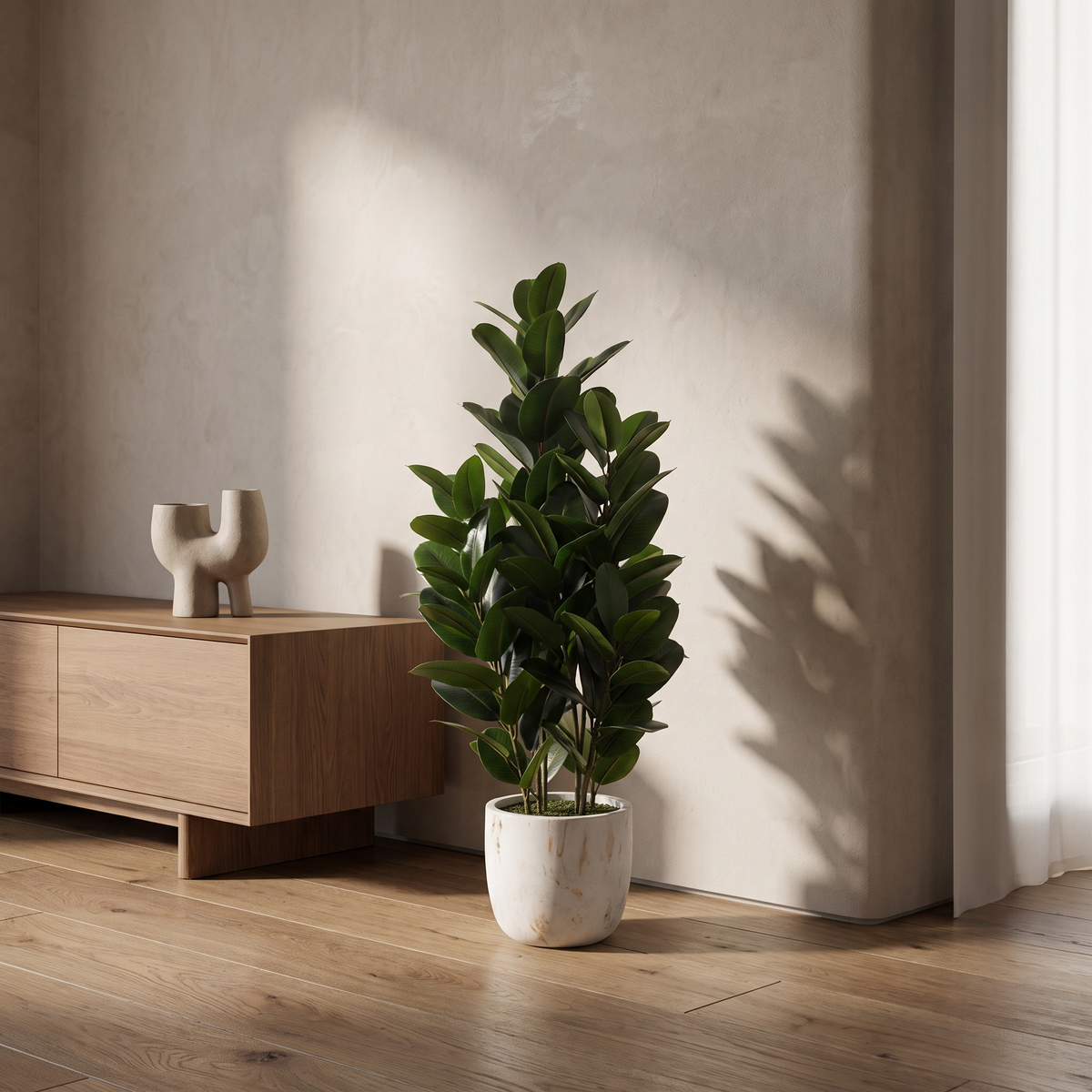 Artificial garcinia tree with real-touch leaves in a white cement pot