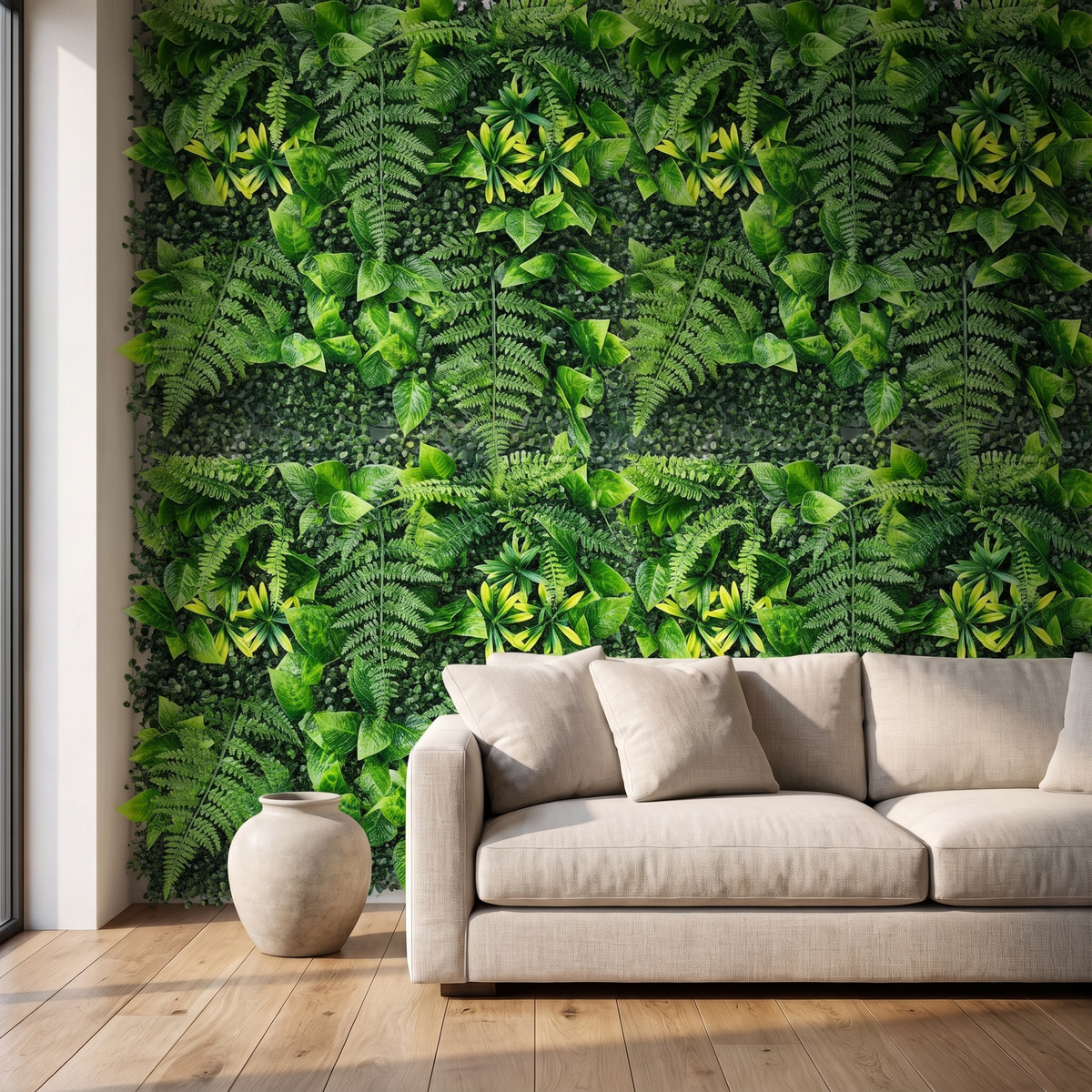 Artificial green wall panel pack for modular coverage