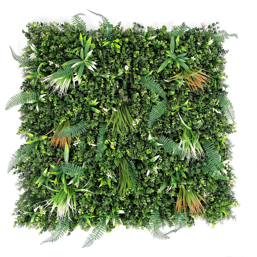 Vertical plant wall panel, 100x100cm of army-green foliage for indoor and outdoor use