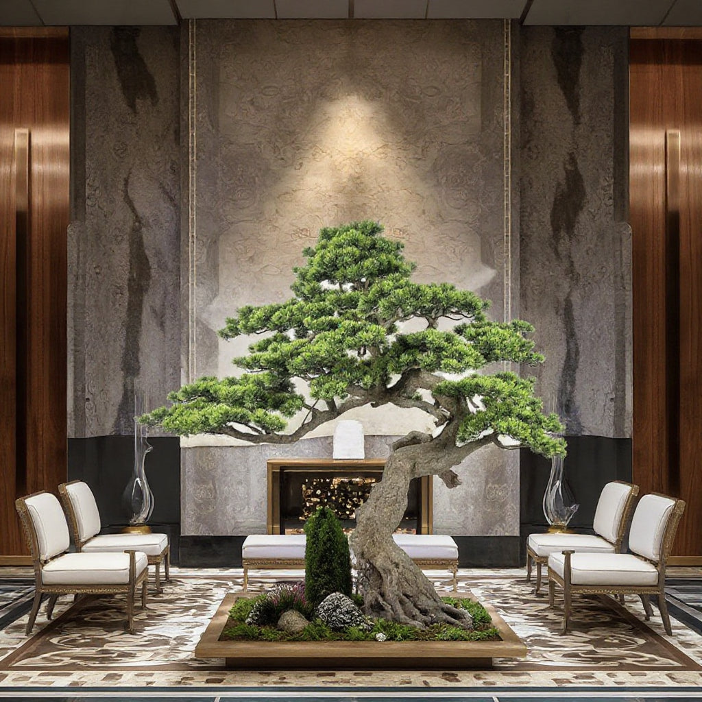 Pot and base of the 1.65m artificial black pine, topped with moss and stone