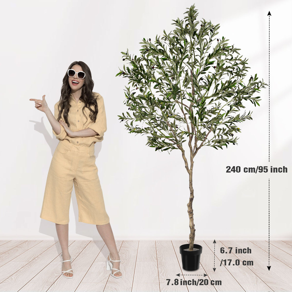 Artificial Olive Tree, 5.25 to 8 ft, Silk Leaves with Fruit, Black Pot