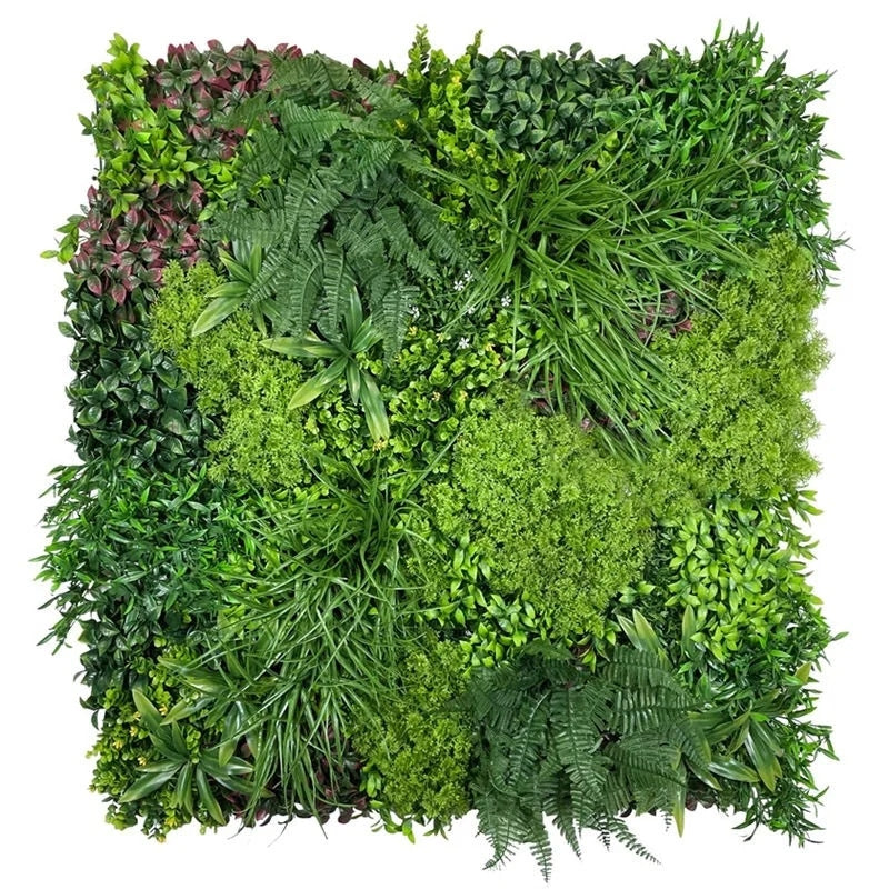 Artificial plant wall panel, 100x100cm of boxwood foliage mixed with small flowers