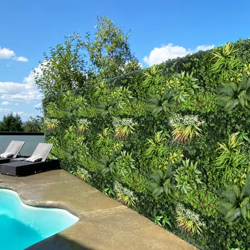 Panels stacked vertically to run a green wall from floor level to the ceiling line