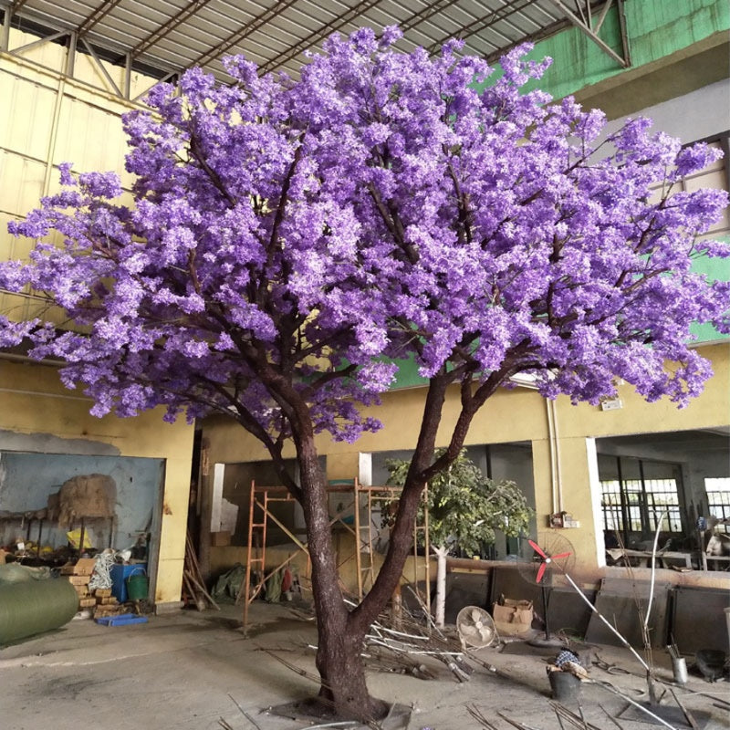 Artificial jacaranda tree 15ft tall, blue-purple silk flowers across a wide canopy